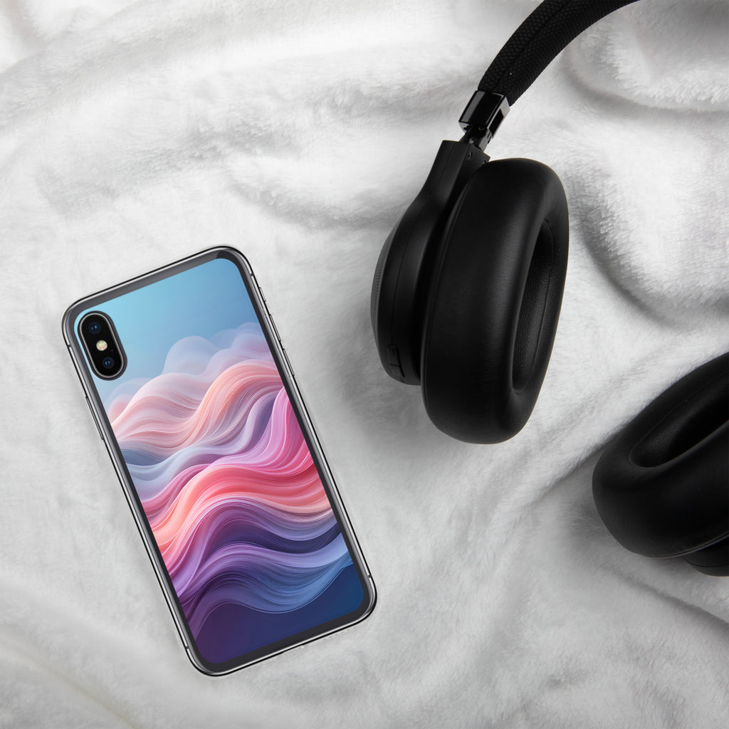 Velvet Currents Dream Clear Case for iPhone X/XS - Abstract Pink & Blue Waves Protective Cover