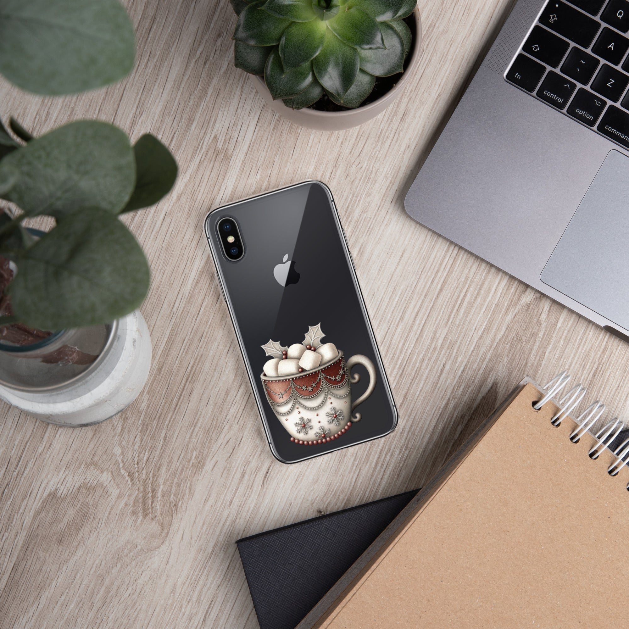 Holiday Cocoa Mug Clear Case for iPhone X/XS - Christmas Cozy Aesthetic Protective Cover