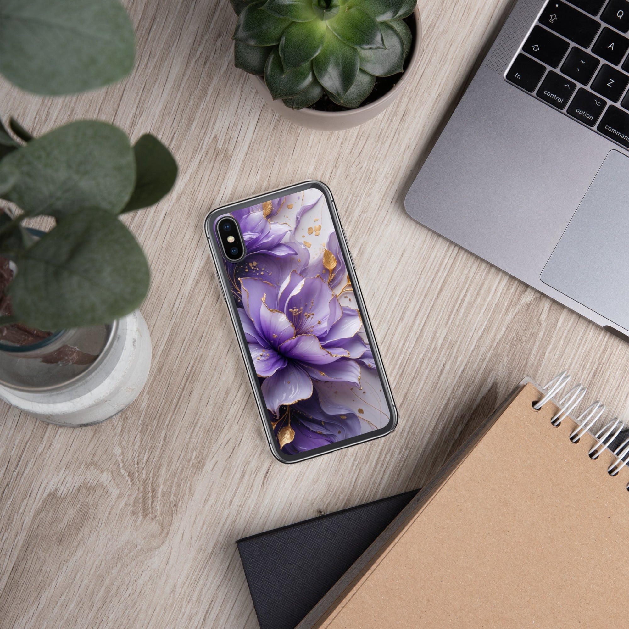 Royal Violet Bloom Clear Case for iPhone X/XS - Luxury Purple & Gold Floral Protective Cover