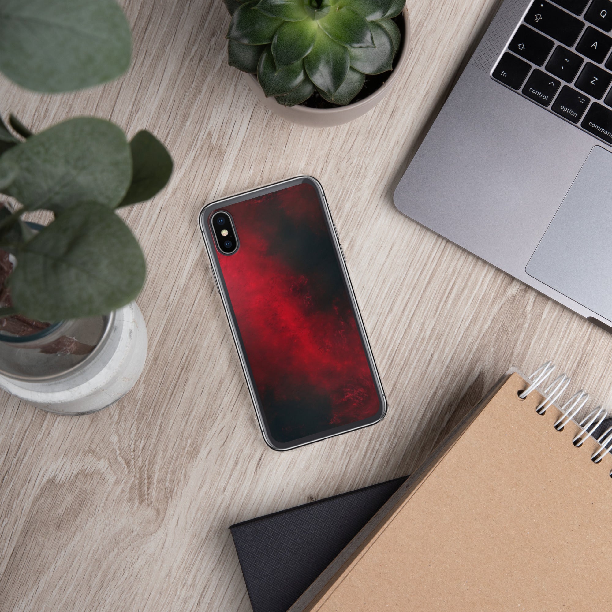 Crimson Nebula Clear Case for iPhone X/XS - Red & Black Abstract Smoke Protective Cover