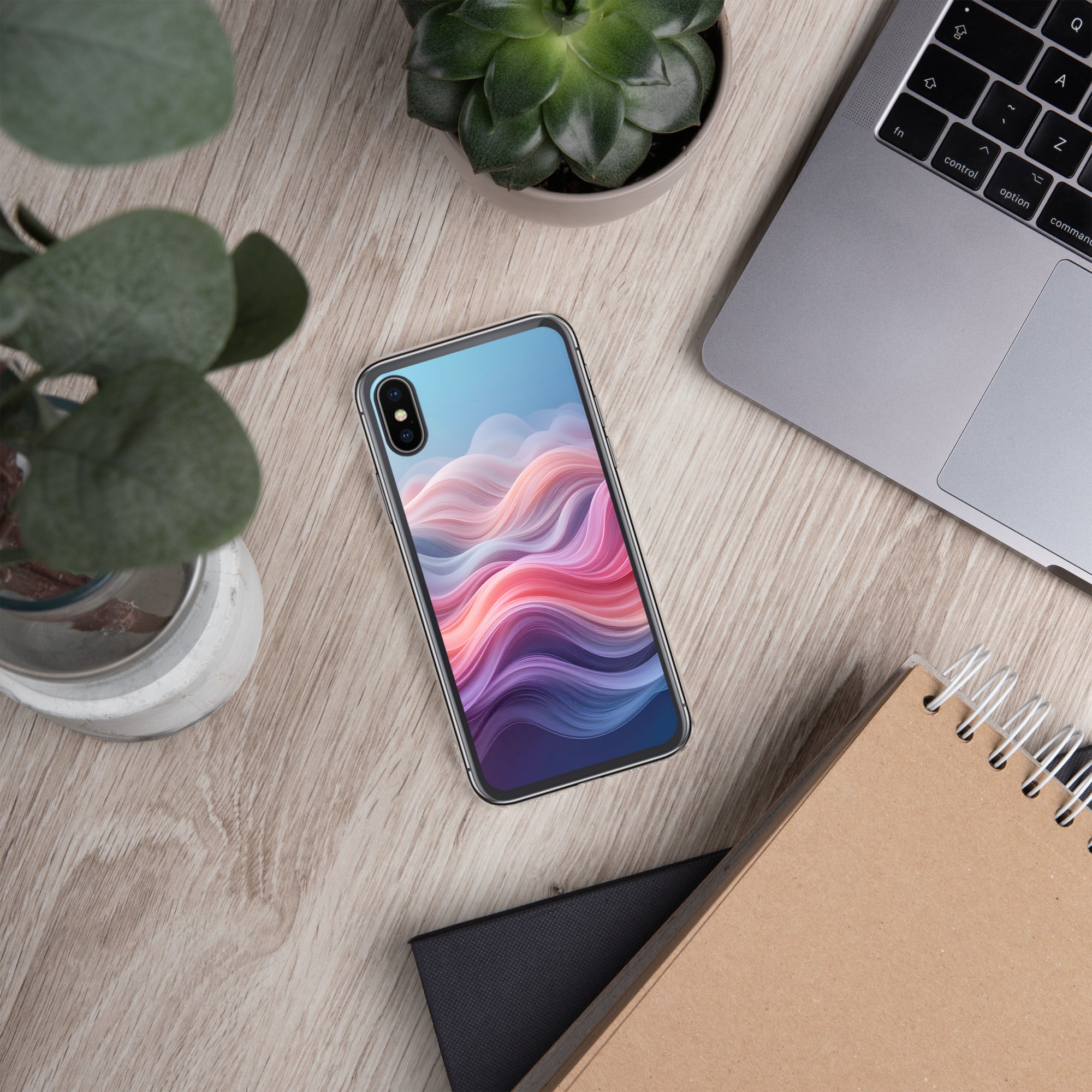 Velvet Currents Dream Clear Case for iPhone X/XS - Abstract Pink & Blue Waves Protective Cover