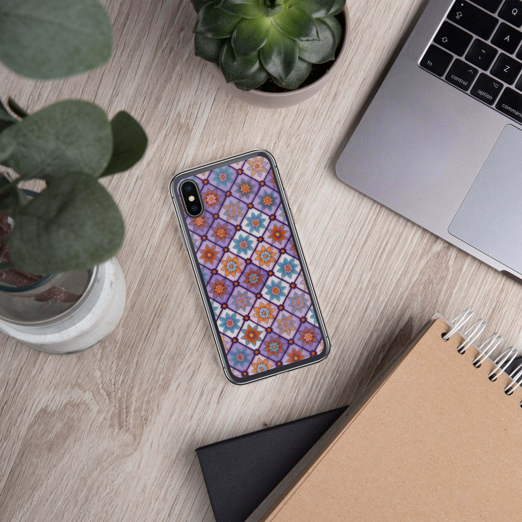 Violet Mosaic Blooms Clear Case for iPhone X/XS - Colorful Floral Pattern Protective Cover