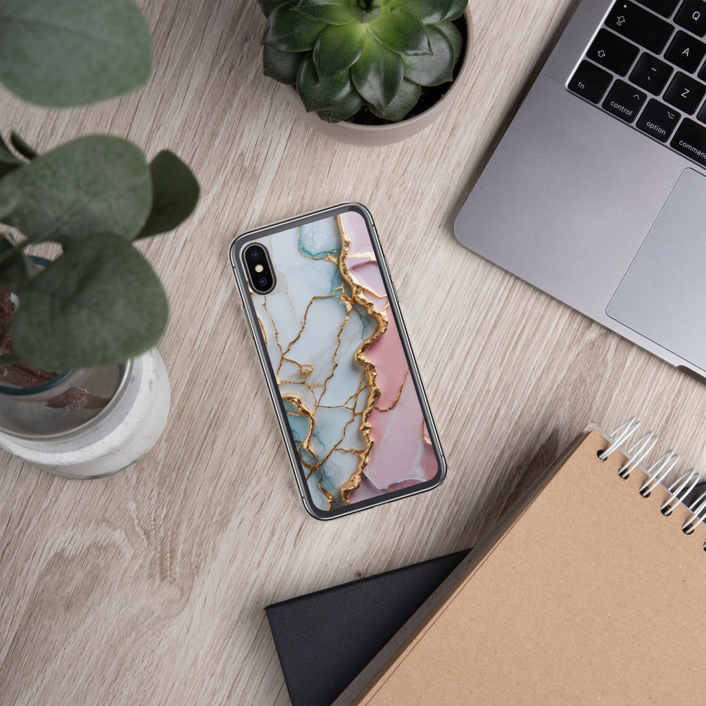 Pastel Golden Marble Fusion Clear Case for iPhone X/XS - Luxury Pink & Blue Marble Protective Cover