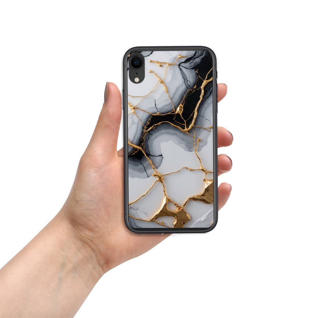Golden Marble Veins Clear Case for iPhone XR - Luxury Black & White Marble Protective Cover