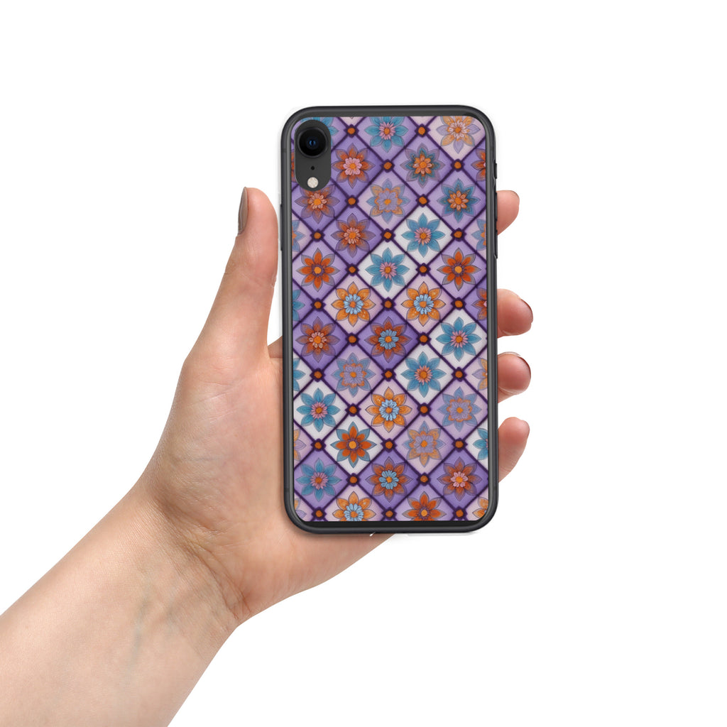Violet Mosaic Blooms Clear Case for iPhone XR - Colorful Floral Pattern Protective Cover