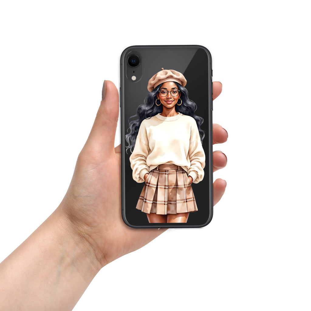 Cozy Plaid Autumn Girl Clear Case for iPhone XR