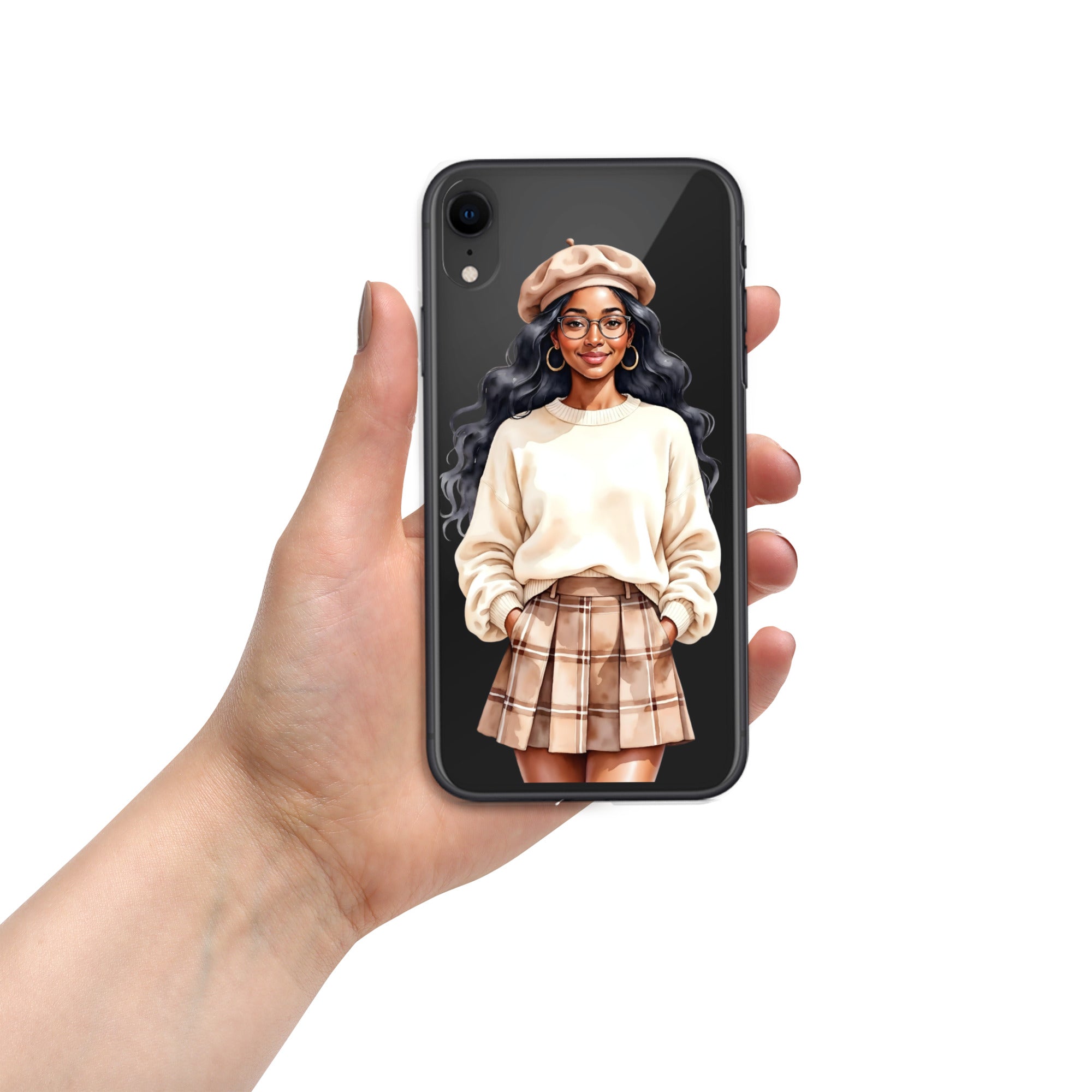 Cozy Plaid Autumn Girl Clear Case for iPhone XR