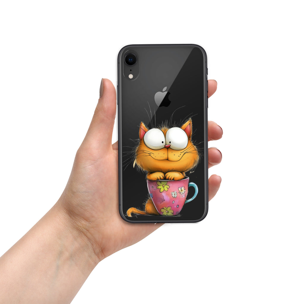 Goofy Cat in Cup Clear Case for iPhone XR