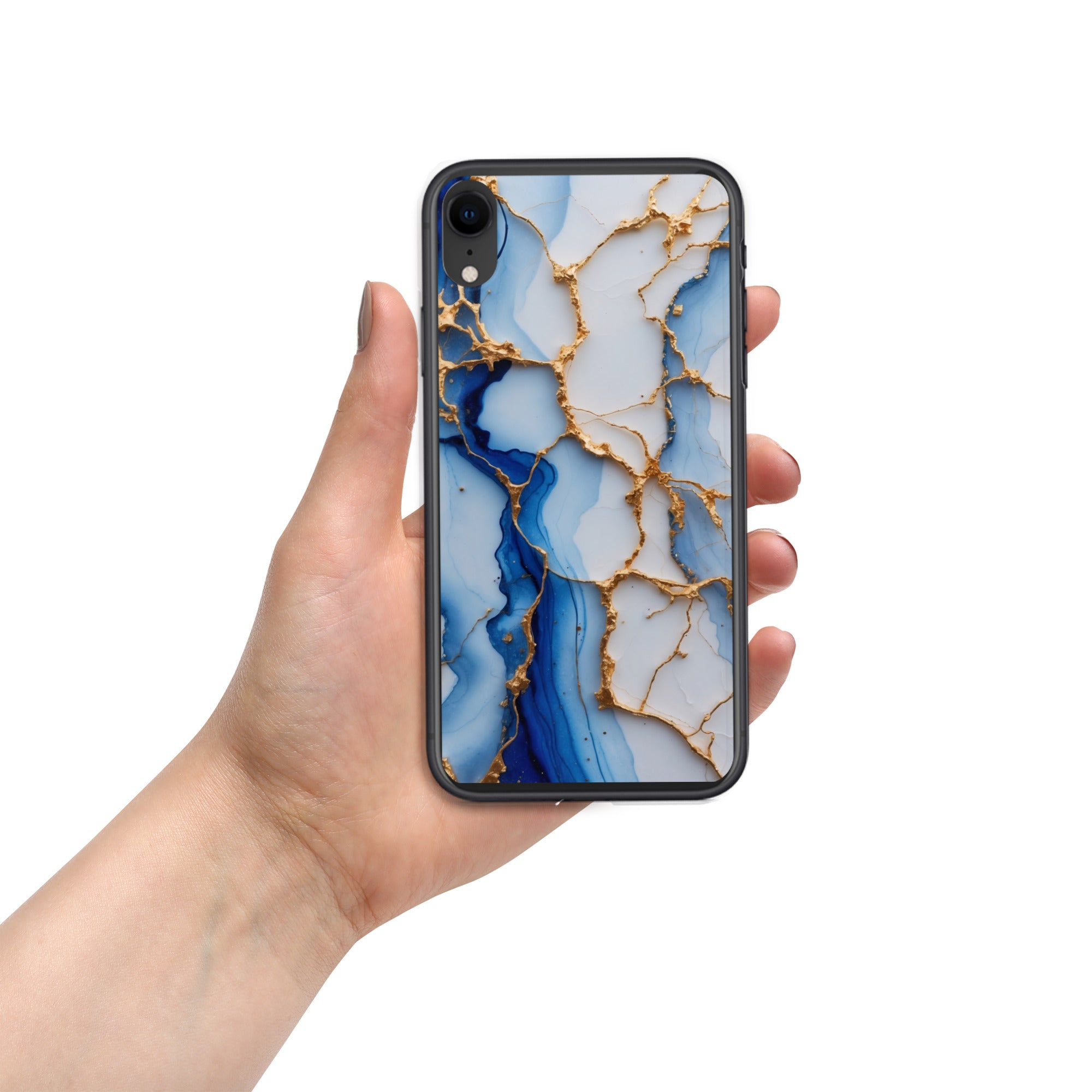 Royal Blue Marble Luxe Clear Case for iPhone XR