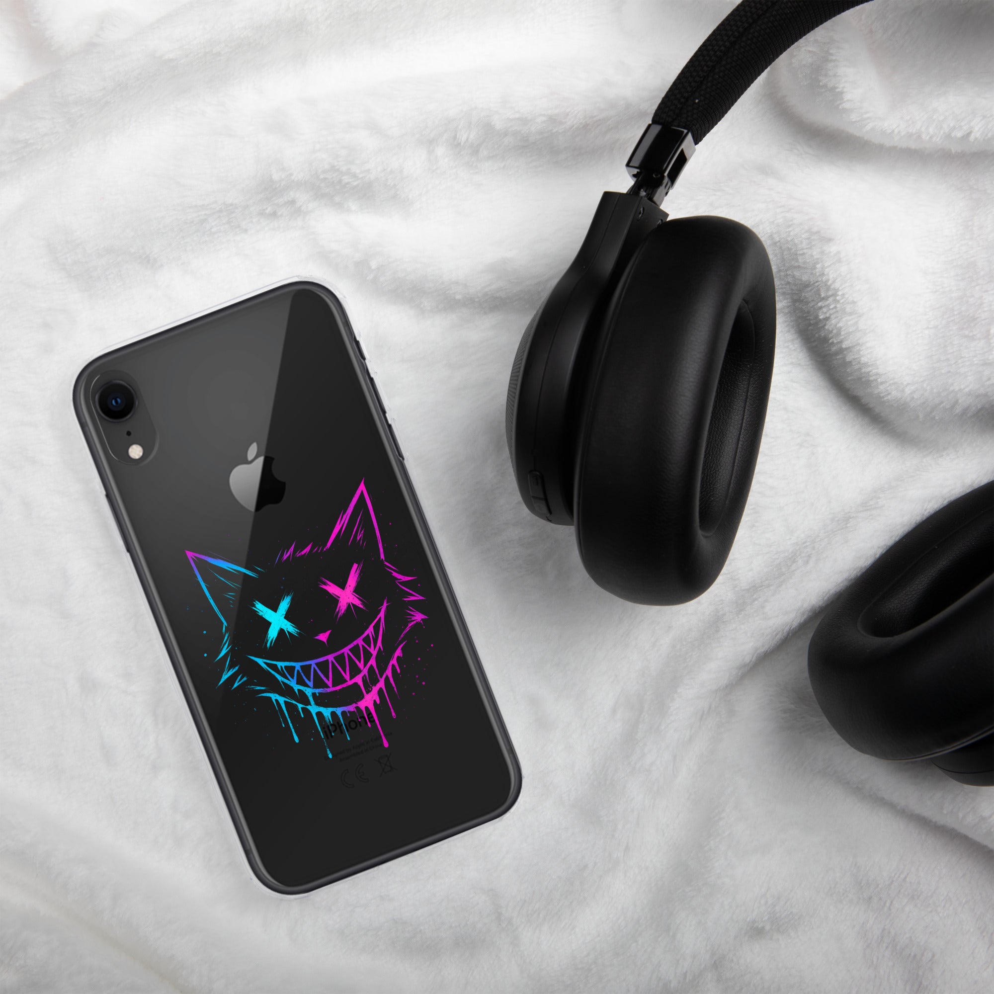 Neon Glitch Cat Clear Case for iPhone XR