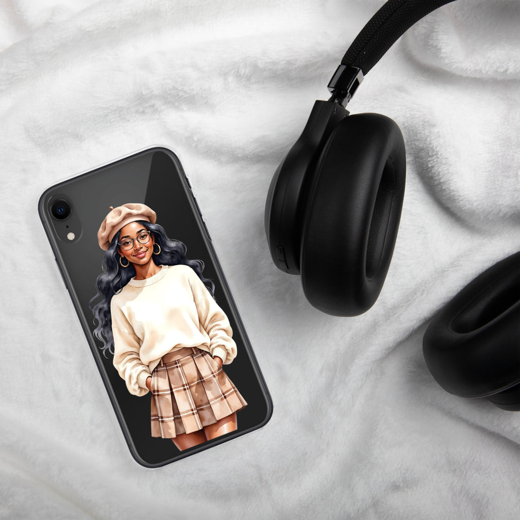 Cozy Plaid Autumn Girl Clear Case for iPhone XR