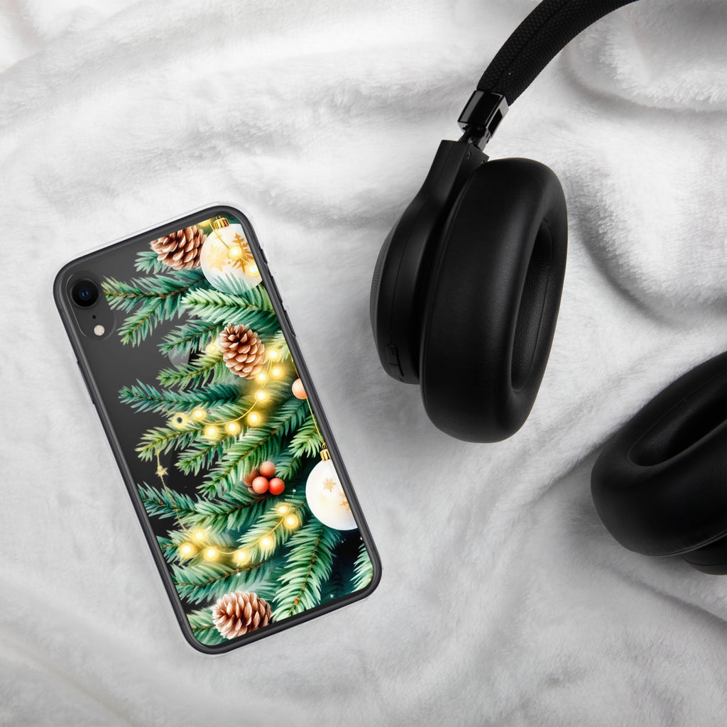 Holiday Pine Glow Clear Case for iPhone XR - Christmas Pine Branches & Warm Lights Protective Cover