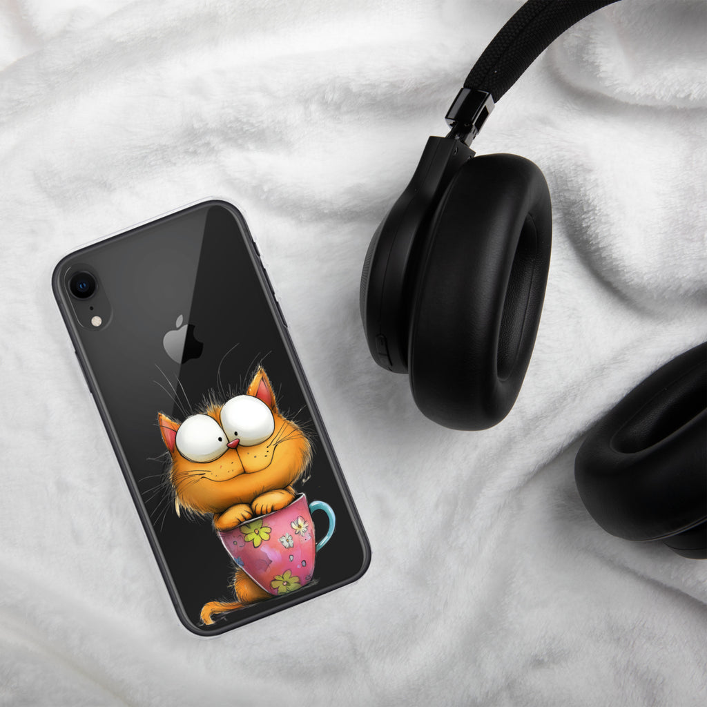 Goofy Cat in Cup Clear Case for iPhone XR