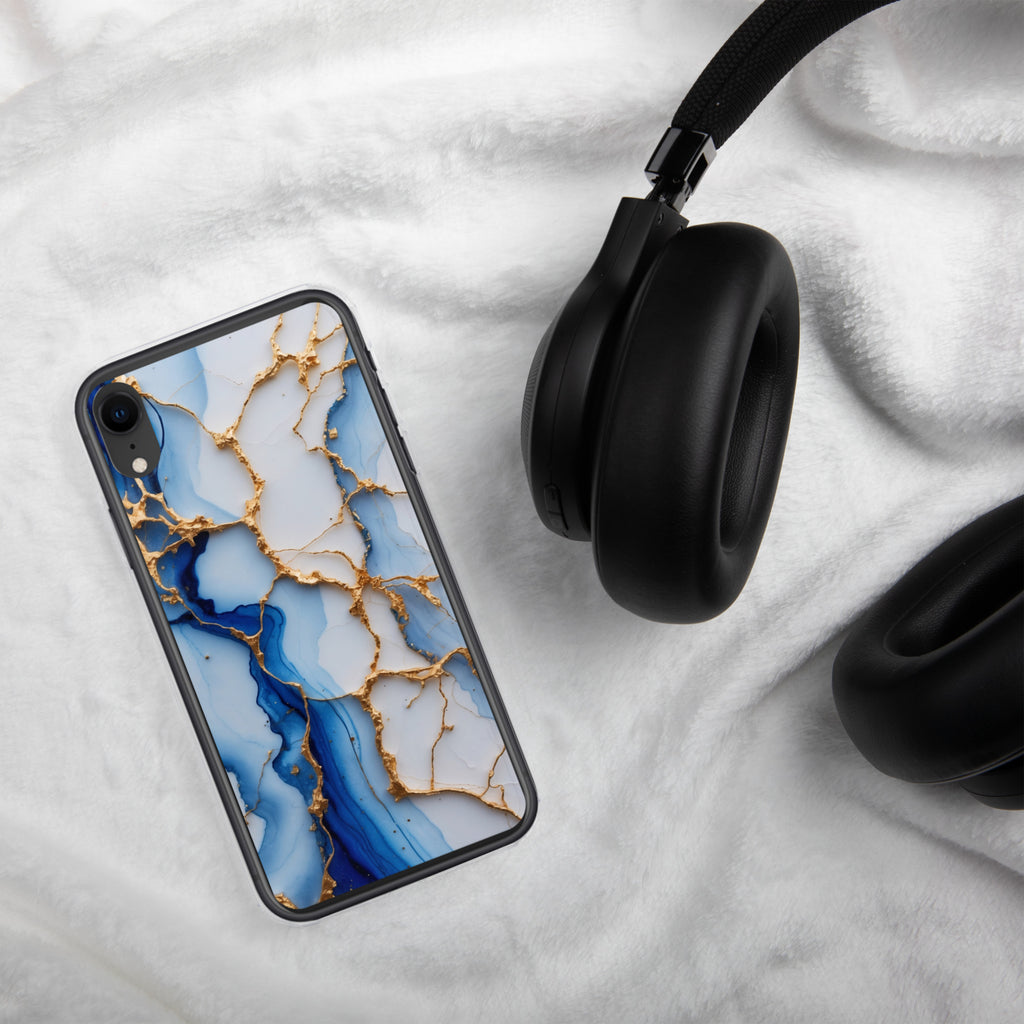 Royal Blue Marble Luxe Clear Case for iPhone XR