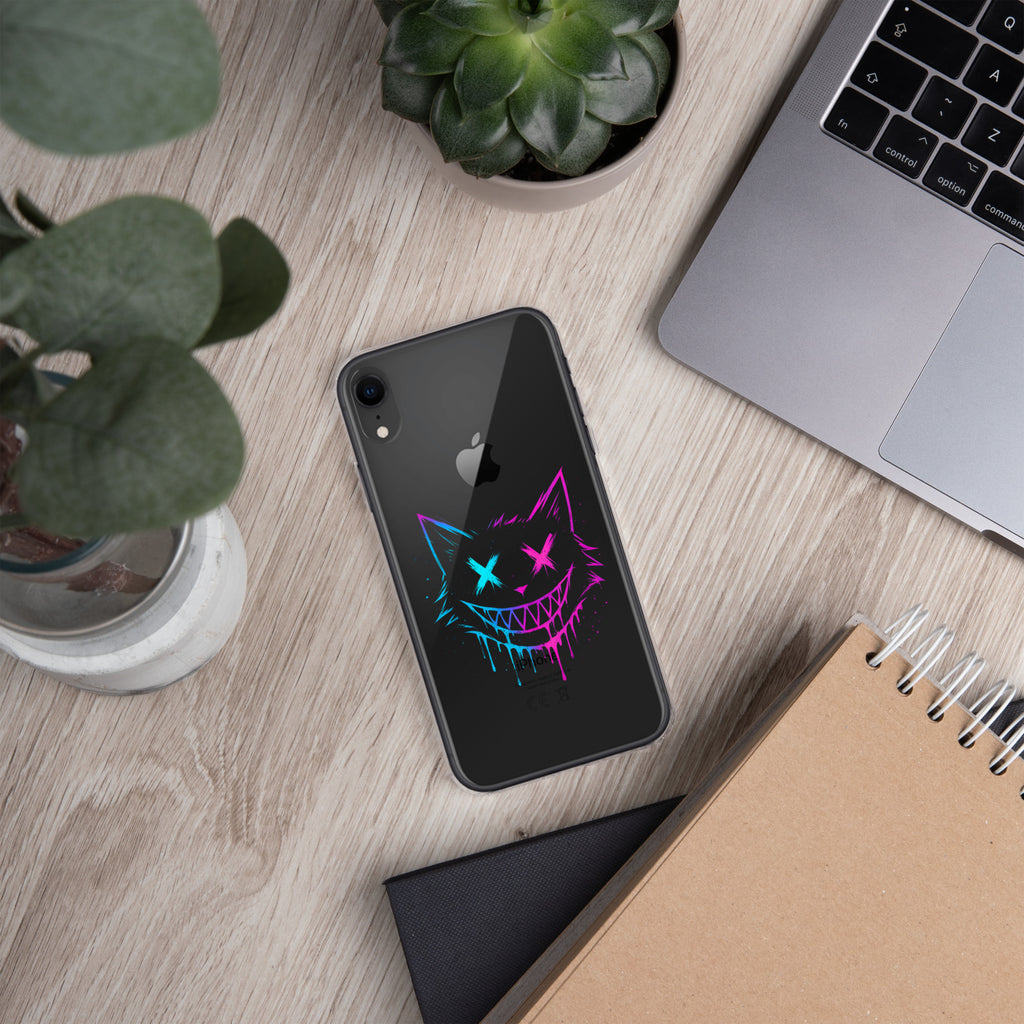 Neon Glitch Cat Clear Case for iPhone XR