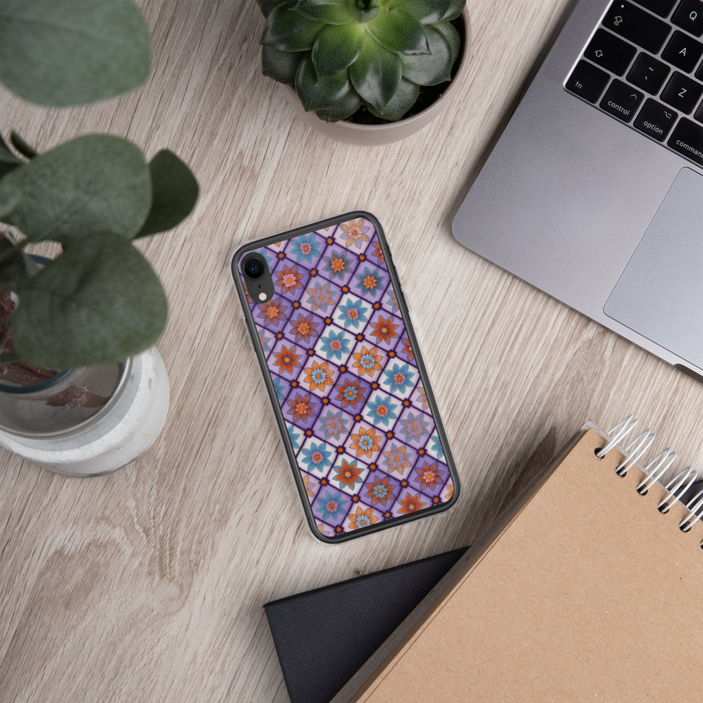Violet Mosaic Blooms Clear Case for iPhone XR - Colorful Floral Pattern Protective Cover