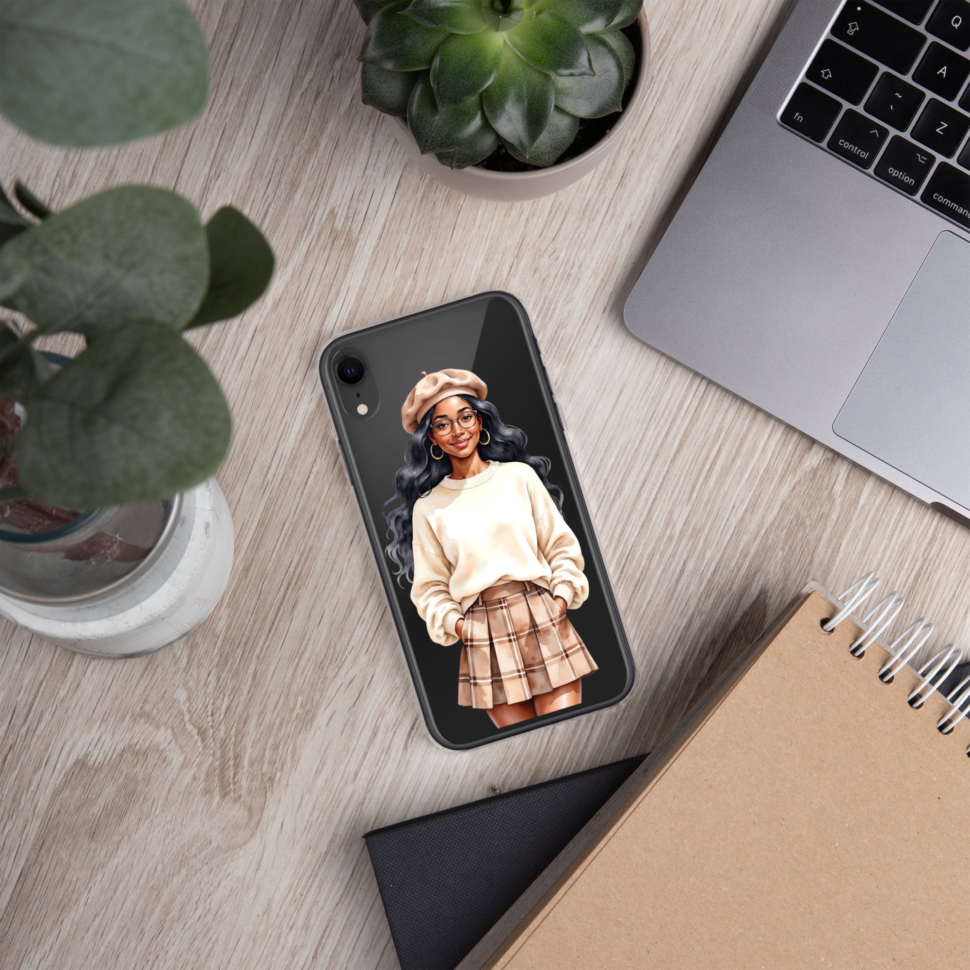 Cozy Plaid Autumn Girl Clear Case for iPhone XR