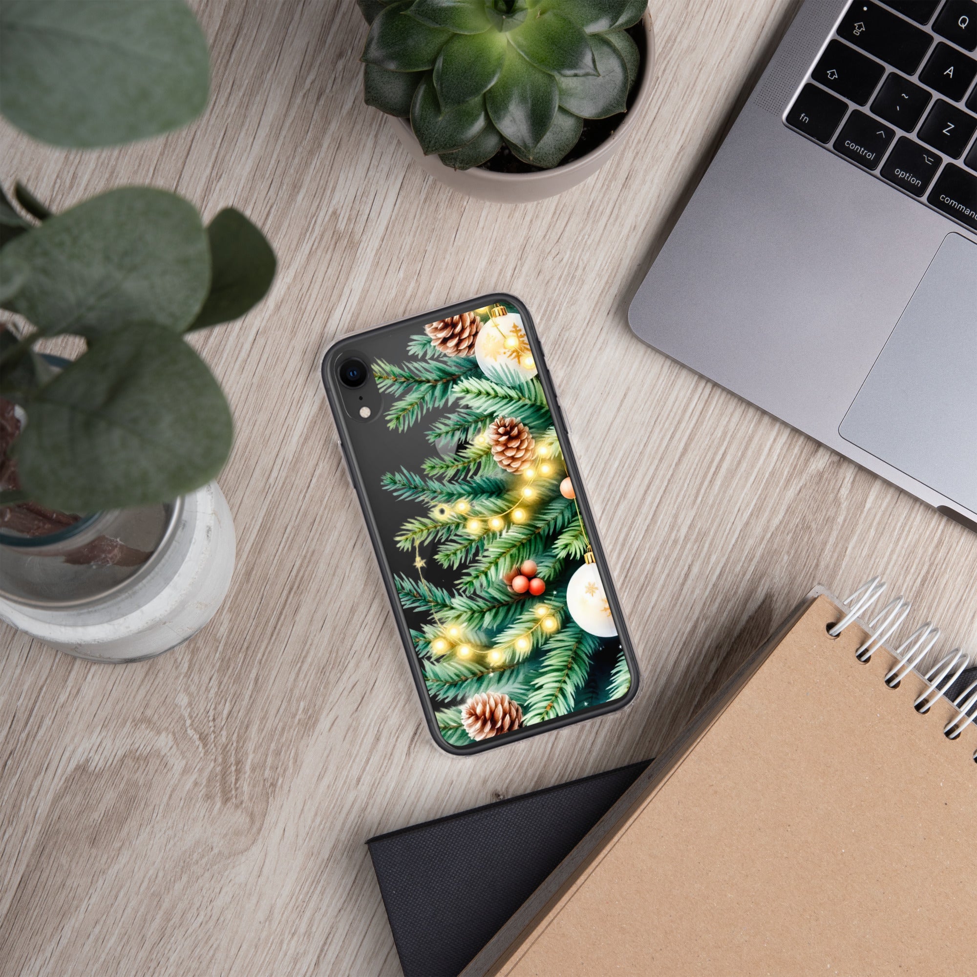 Holiday Pine Glow Clear Case for iPhone XR - Christmas Pine Branches & Warm Lights Protective Cover