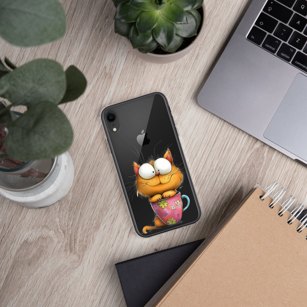 Goofy Cat in Cup Clear Case for iPhone XR