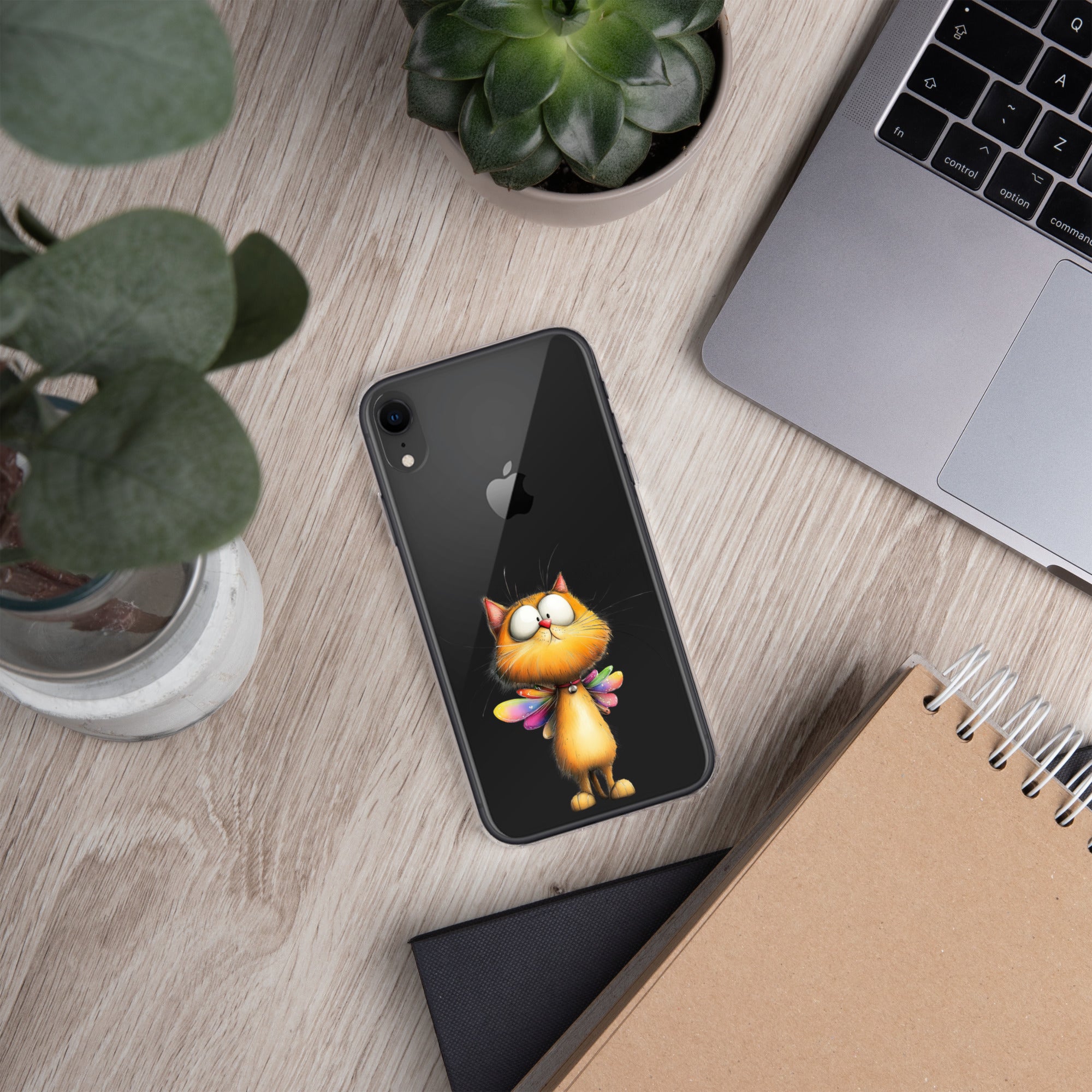 Fairy Cat Clear Case for iPhone XR - Cute Magical Kitty with Colorful Wings Protective Cover