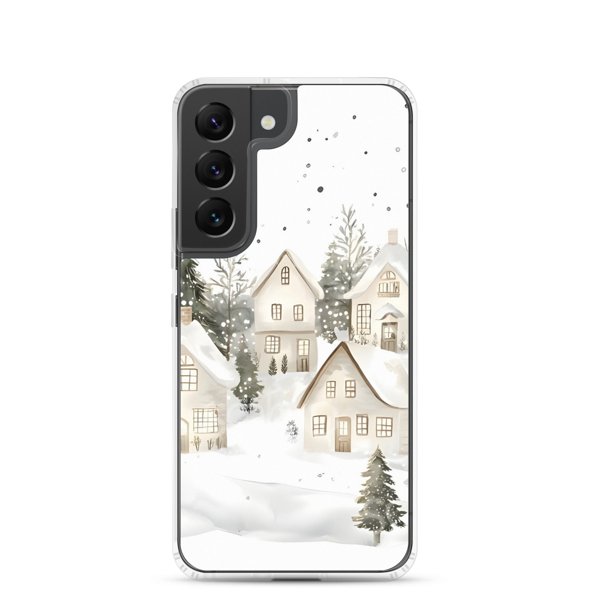 Snowy Winter Village Clear Case for Samsung Galaxy S22 – Cozy Holiday Protective Cover
