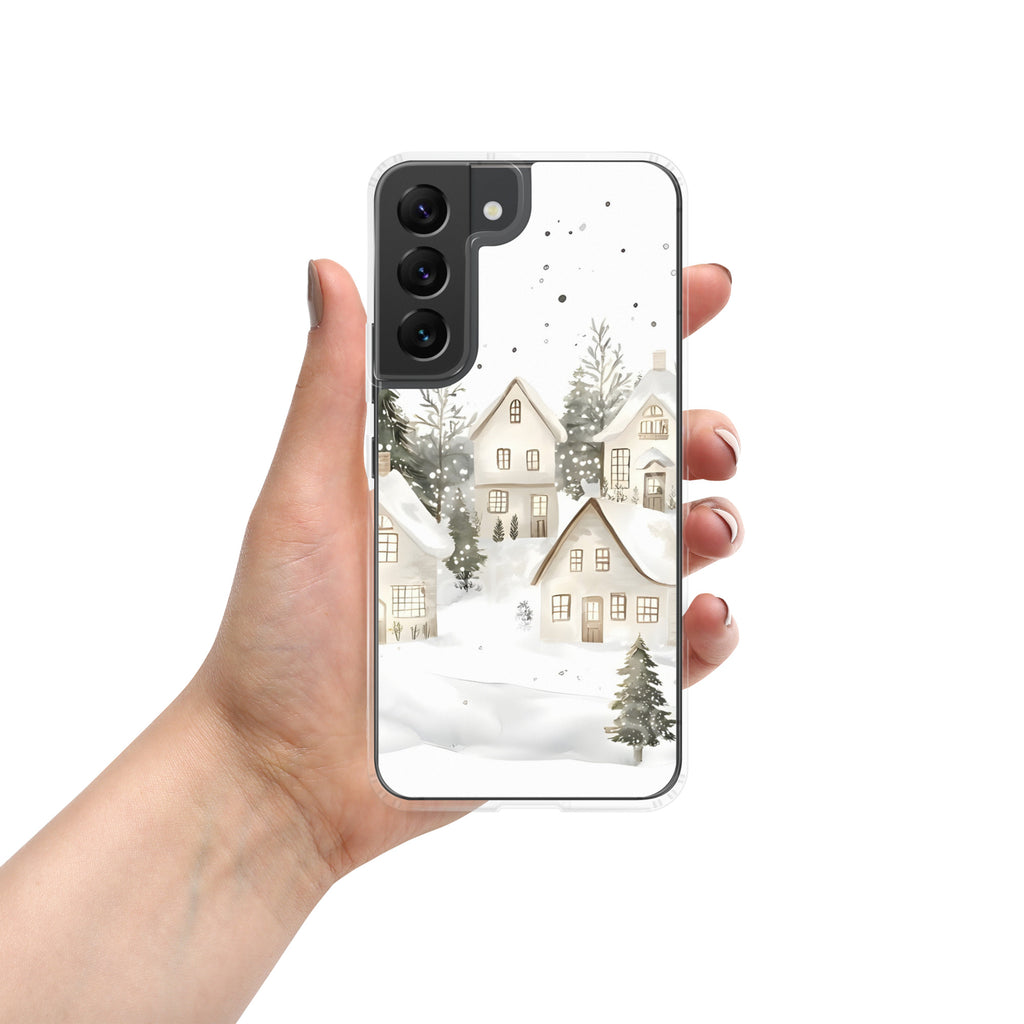 Snowy Winter Village Clear Case for Samsung Galaxy S22 – Cozy Holiday Protective Cover