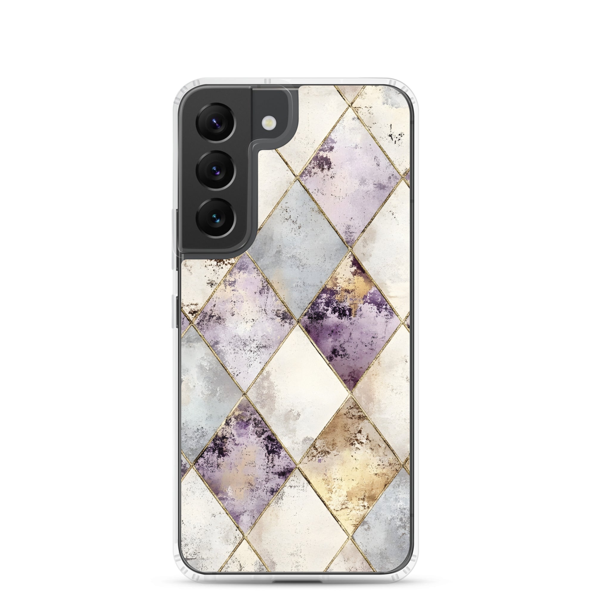 Golden Harlequin Damask Clear Case for Samsung Galaxy S22 – Elegant Geometric Gold Pattern Protective Cover