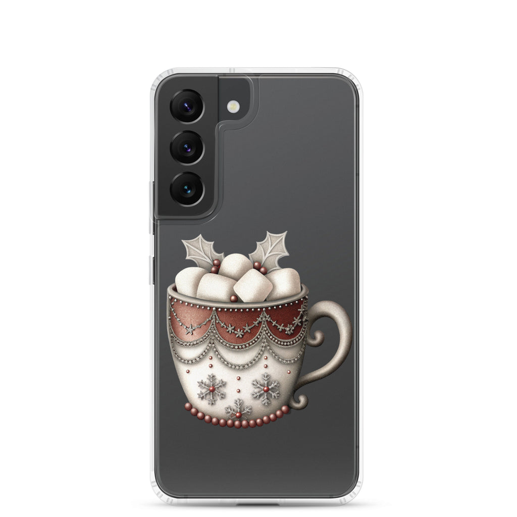 Festive Winter Mug Clear Case for Samsung Galaxy S22 – Cozy Holiday Hot Cocoa Protective Cover
