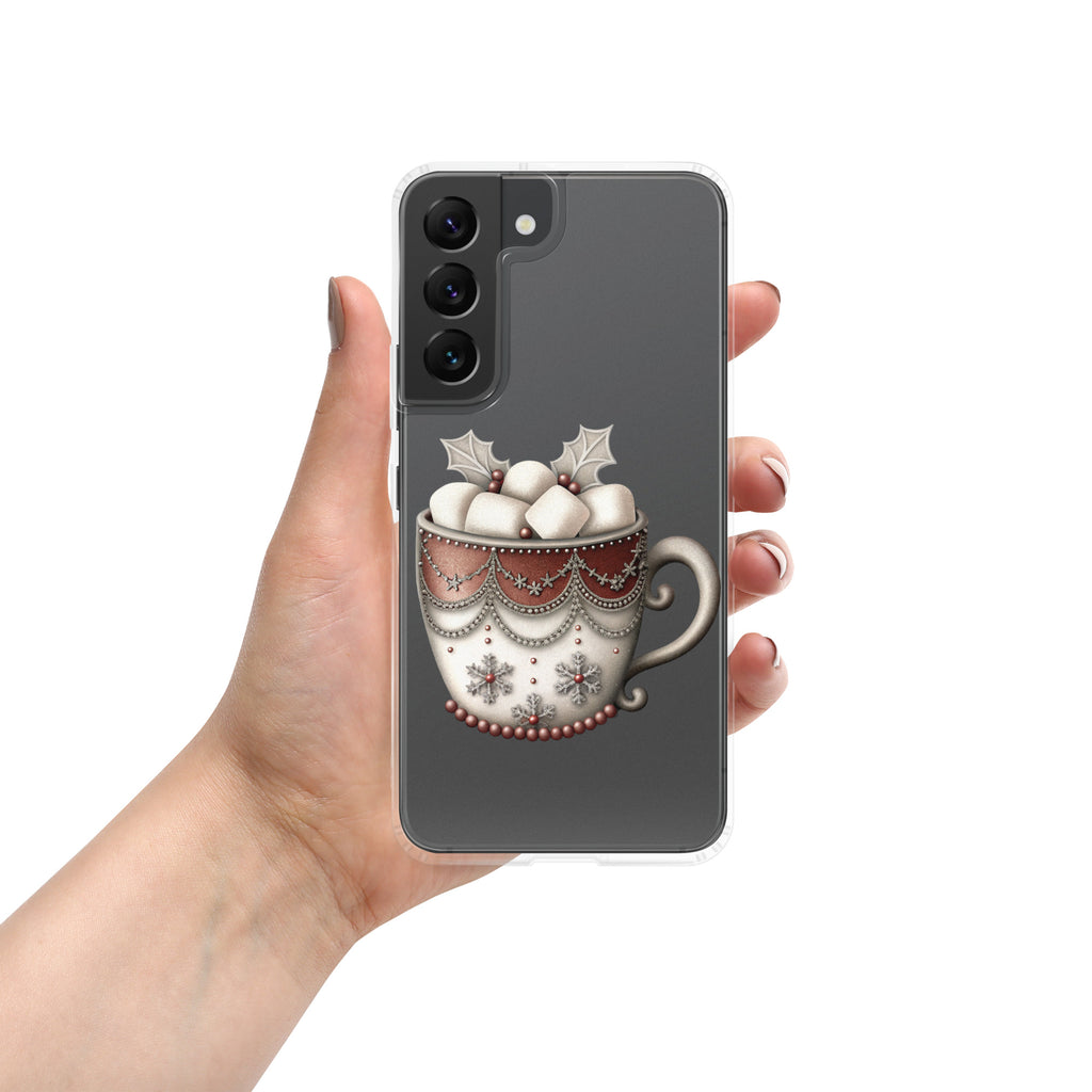 Festive Winter Mug Clear Case for Samsung Galaxy S22 – Cozy Holiday Hot Cocoa Protective Cover