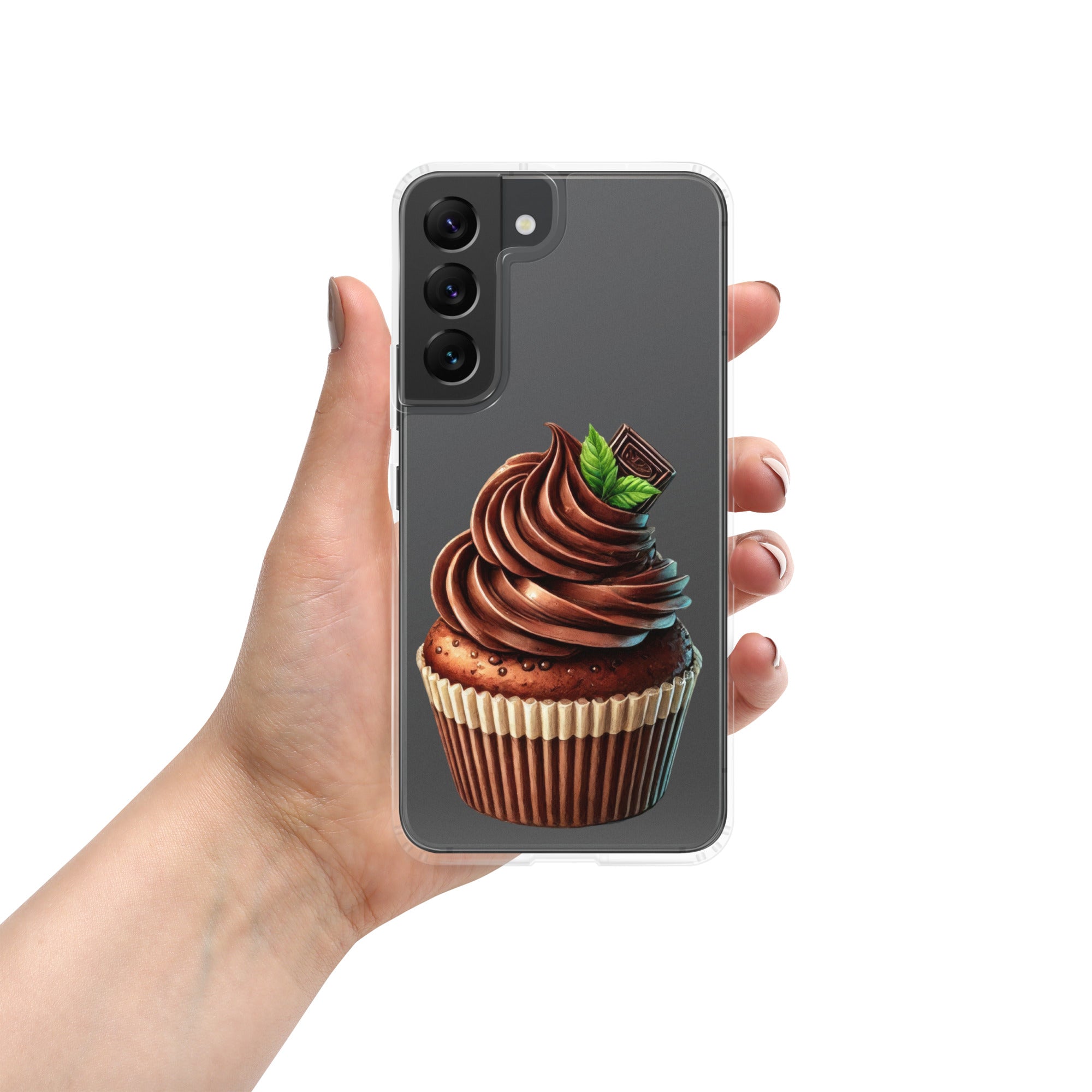 Chocolate Cupcake Clear Case for Samsung Galaxy S22 – Sweet Dessert Art Protective Cover