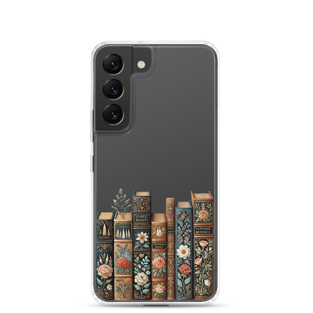 Vintage Floral Books Clear Case for Samsung Galaxy S22 – Elegant Library-Inspired Protective Cover