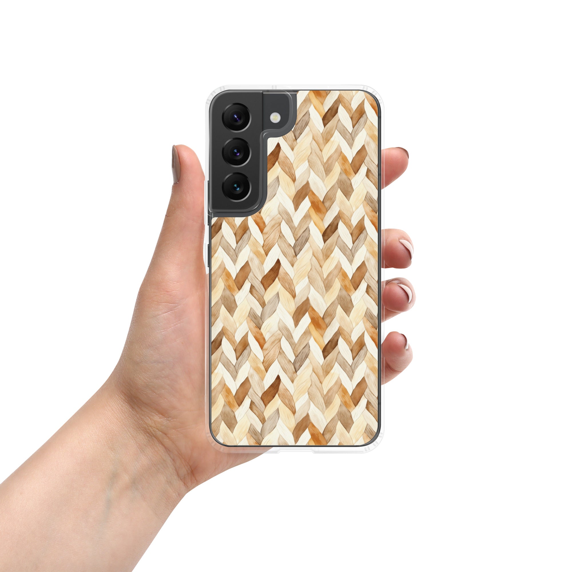 Warm Knit Pattern Clear Case for Samsung Galaxy S22 – Neutral Woven Texture Protective Cover