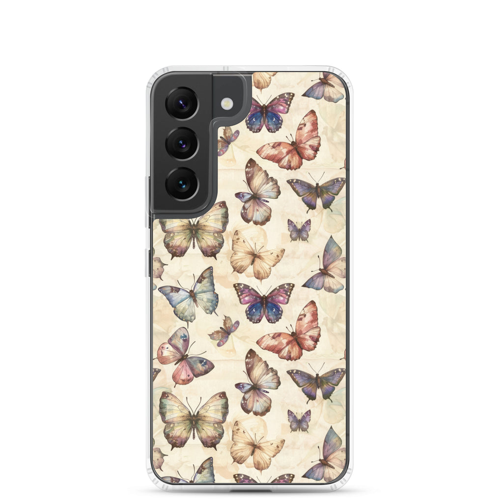 Vintage Butterfly Pattern Clear Case for Samsung Galaxy S22 – Soft Pastel Nature Protective Cover