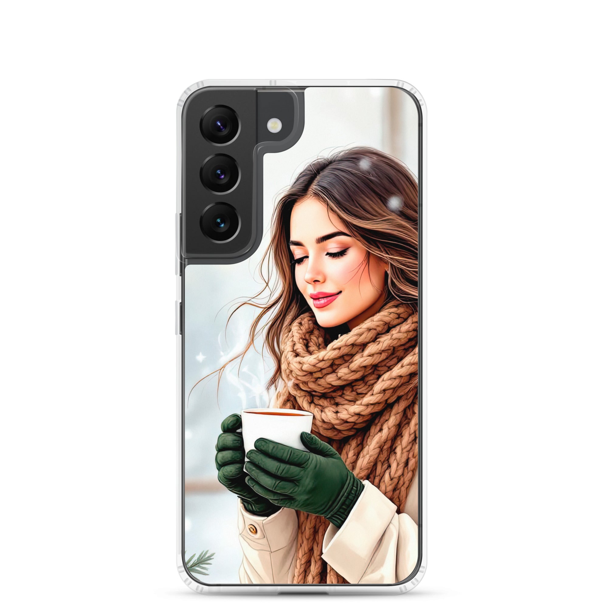 Winter Coffee Moment Clear Case for Samsung Galaxy S22 – Cozy Portrait Protective Cover