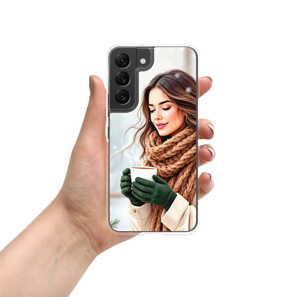 Winter Coffee Moment Clear Case for Samsung Galaxy S22 – Cozy Portrait Protective Cover
