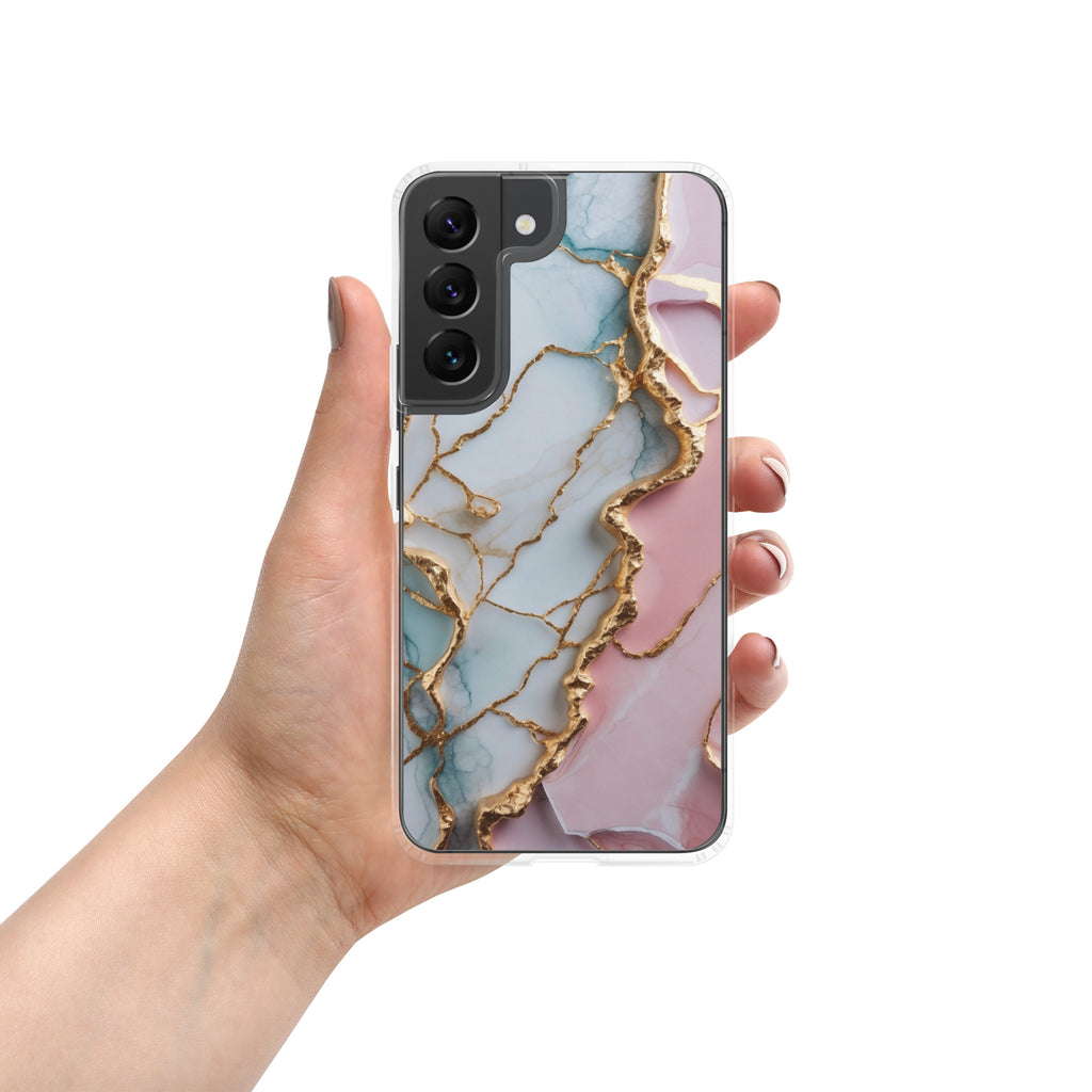 Pastel Marble Gold Clear Case for Samsung Galaxy S22 – Elegant Abstract Protective Cover