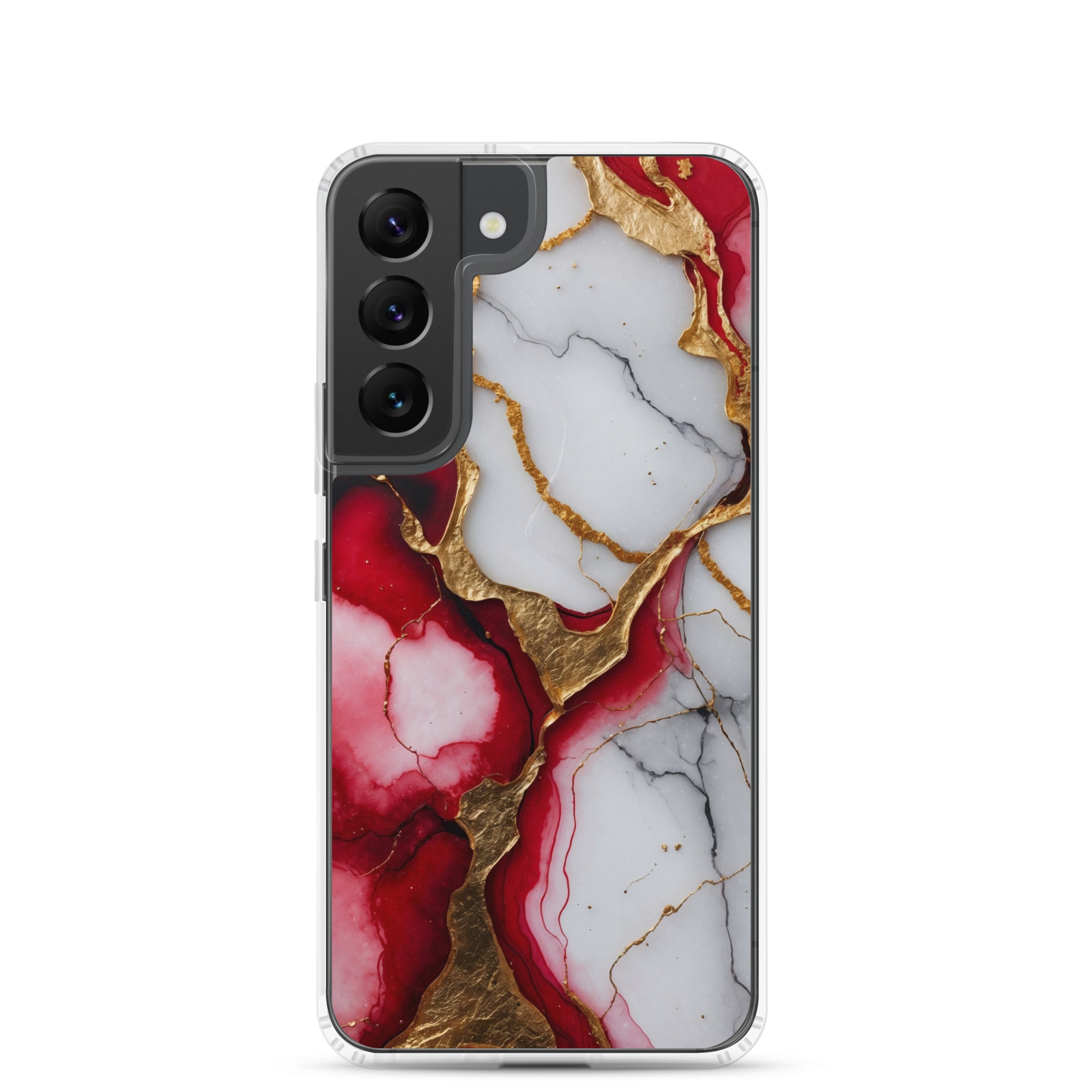 Red Marble Gold Veins Clear Case for Samsung Galaxy S22 – Luxury Abstract Protective Cover