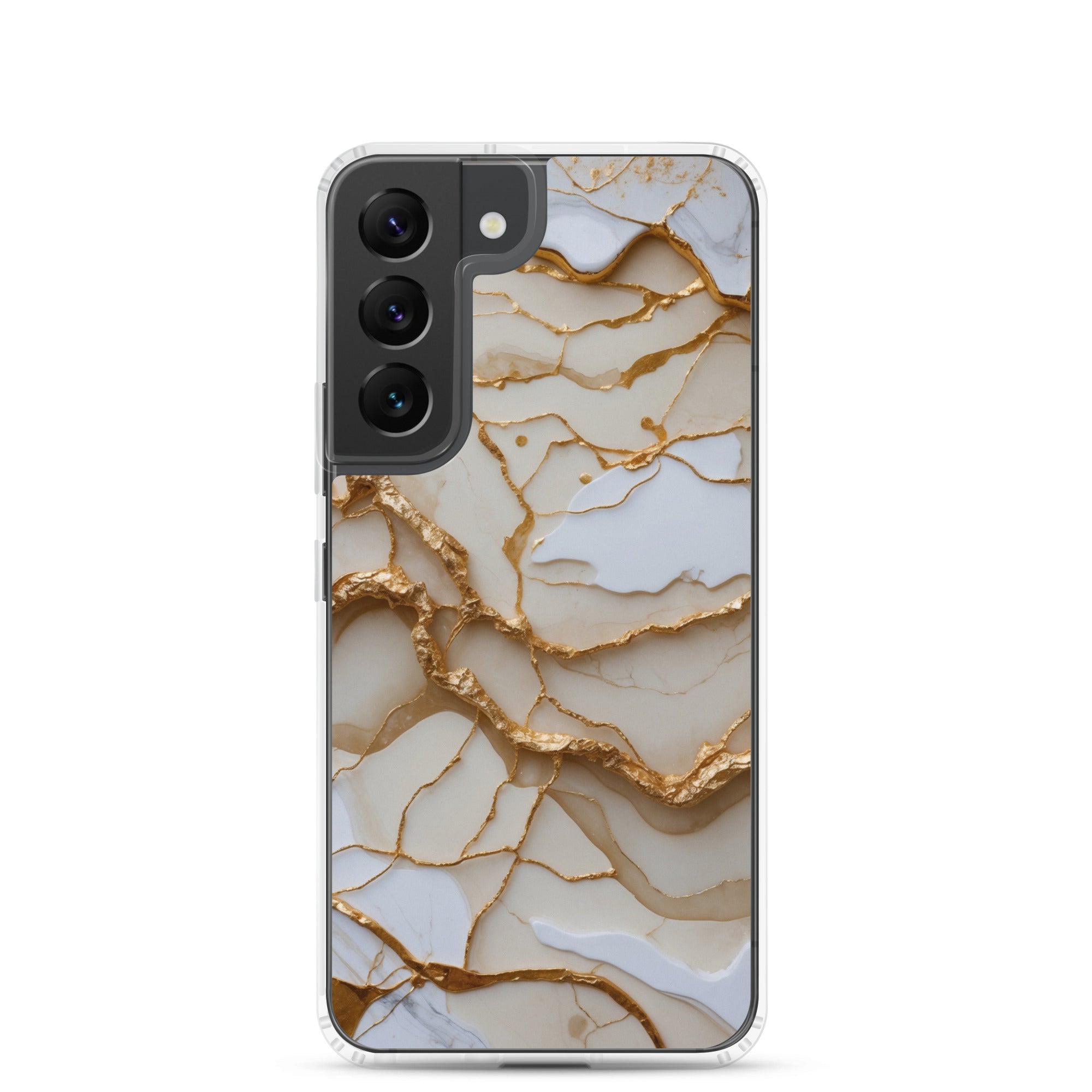White Marble Gold Veins Clear Case for Samsung Galaxy S22 – Elegant Stone Protective Cover
