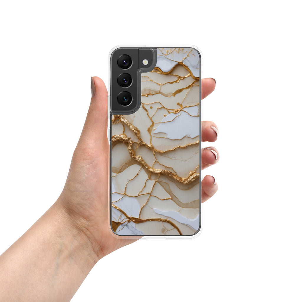 White Marble Gold Veins Clear Case for Samsung Galaxy S22 – Elegant Stone Protective Cover