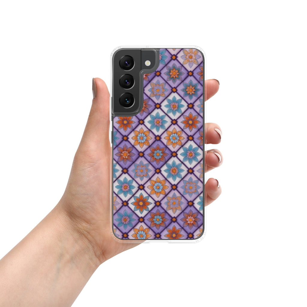 Geometric Floral Pattern Clear Case for Samsung Galaxy S22 – Colorful Mosaic Protective Cover