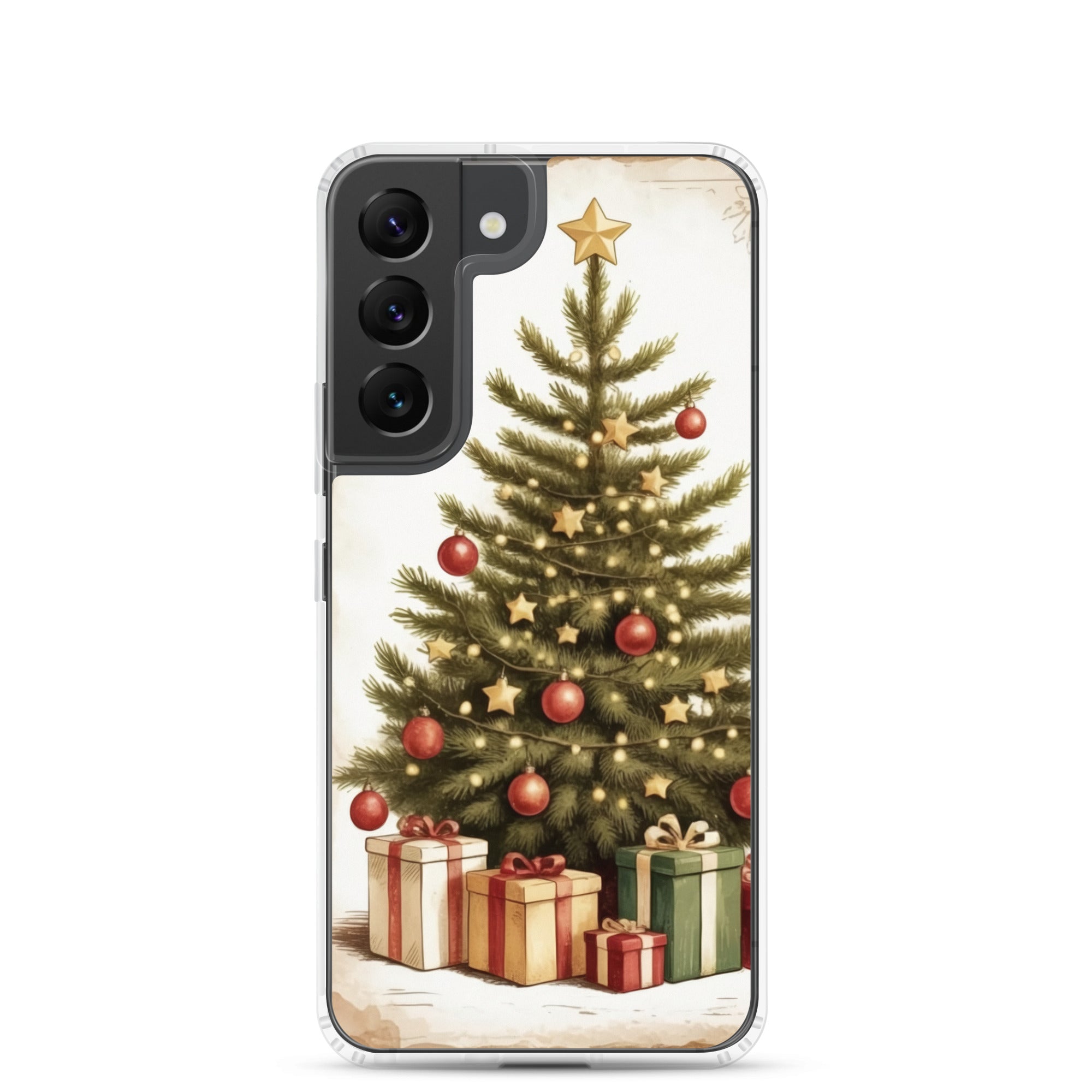 Christmas Tree with Gifts Clear Case for Samsung Galaxy S22 – Festive Holiday Protective Cover