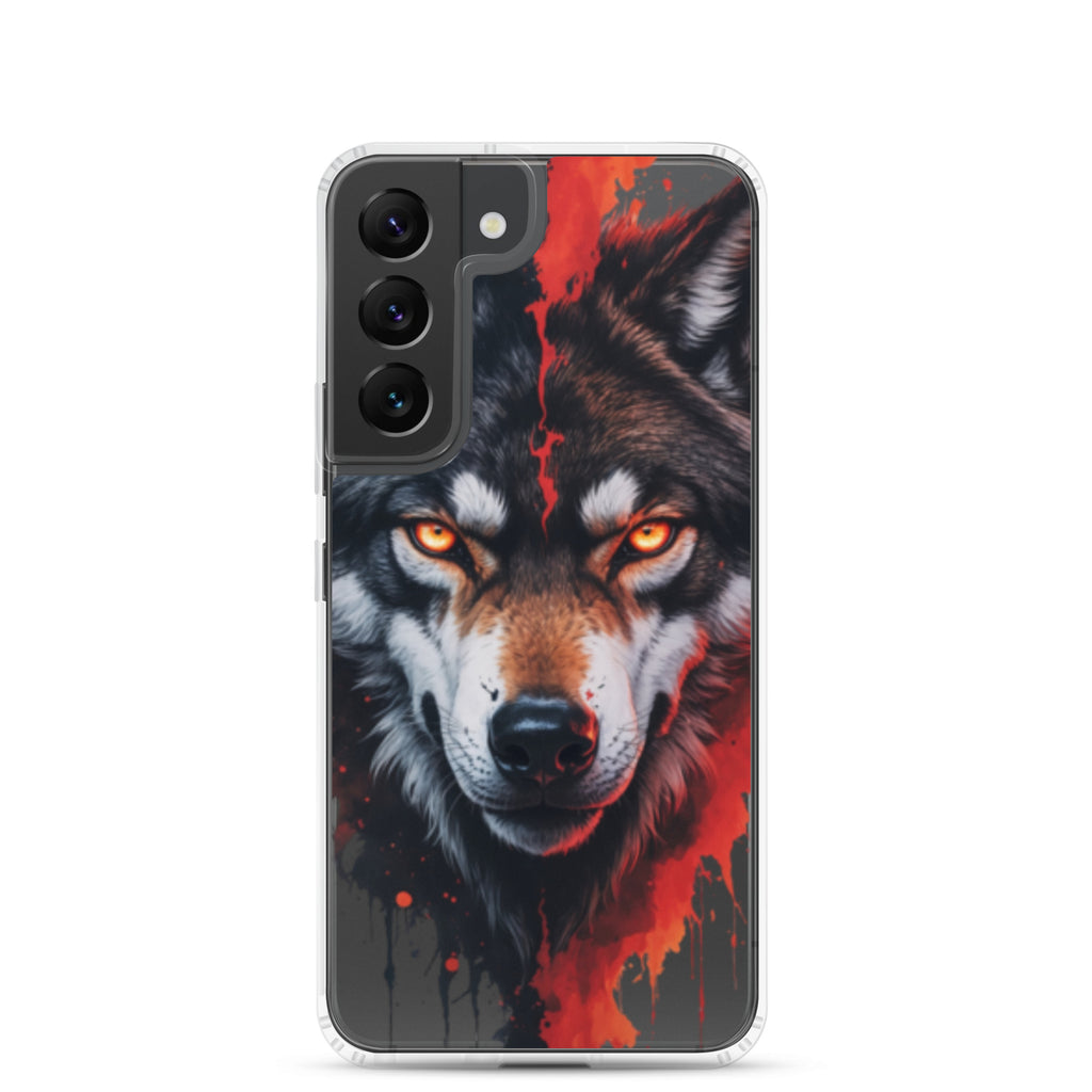 Fierce Wolf Portrait Clear Case for Samsung Galaxy S22 – Dark Animal Art Protective Cover