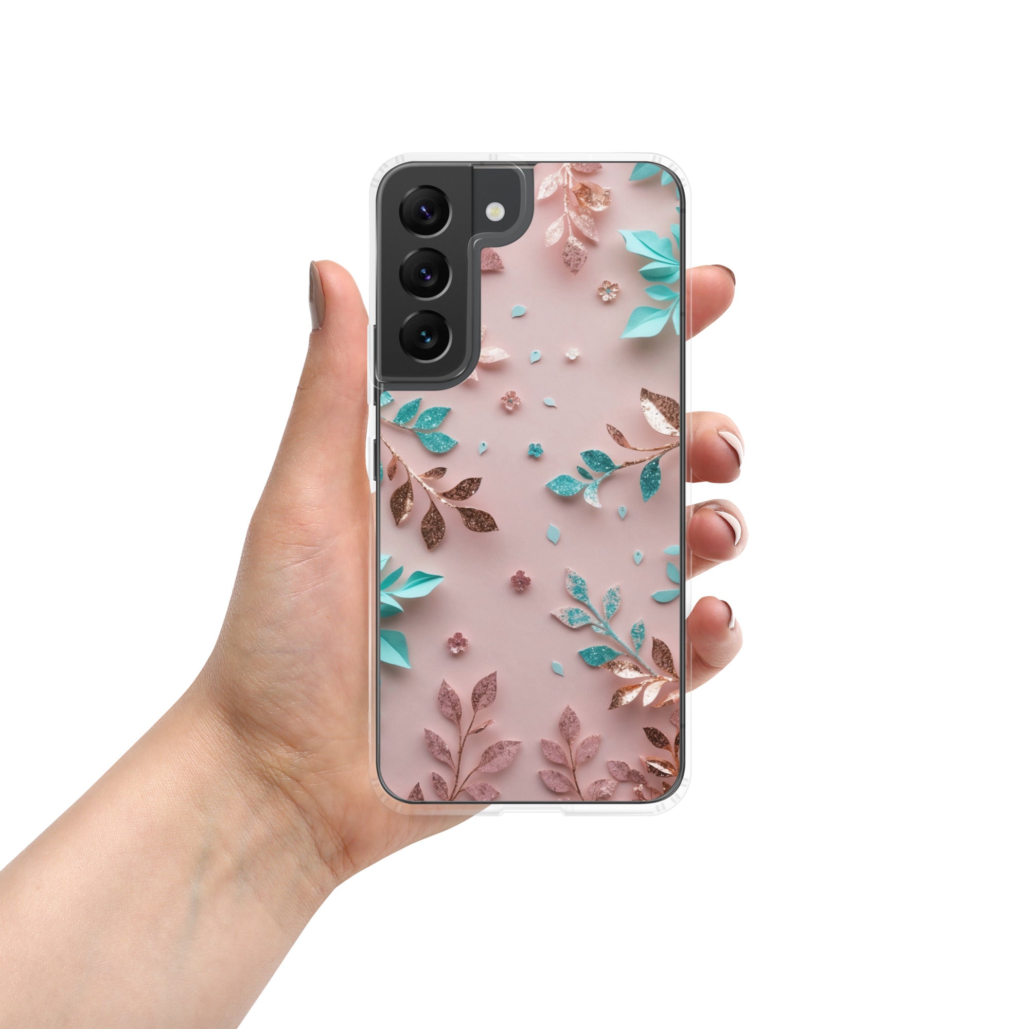 Pastel Floral Leaves Clear Case for Samsung Galaxy S22 – Soft Elegant Protective Cover
