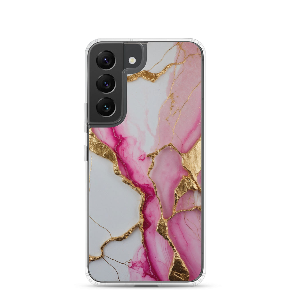 Pink Marble Gold Veins Clear Case for Samsung Galaxy S22 – Elegant Stone Protective Cover