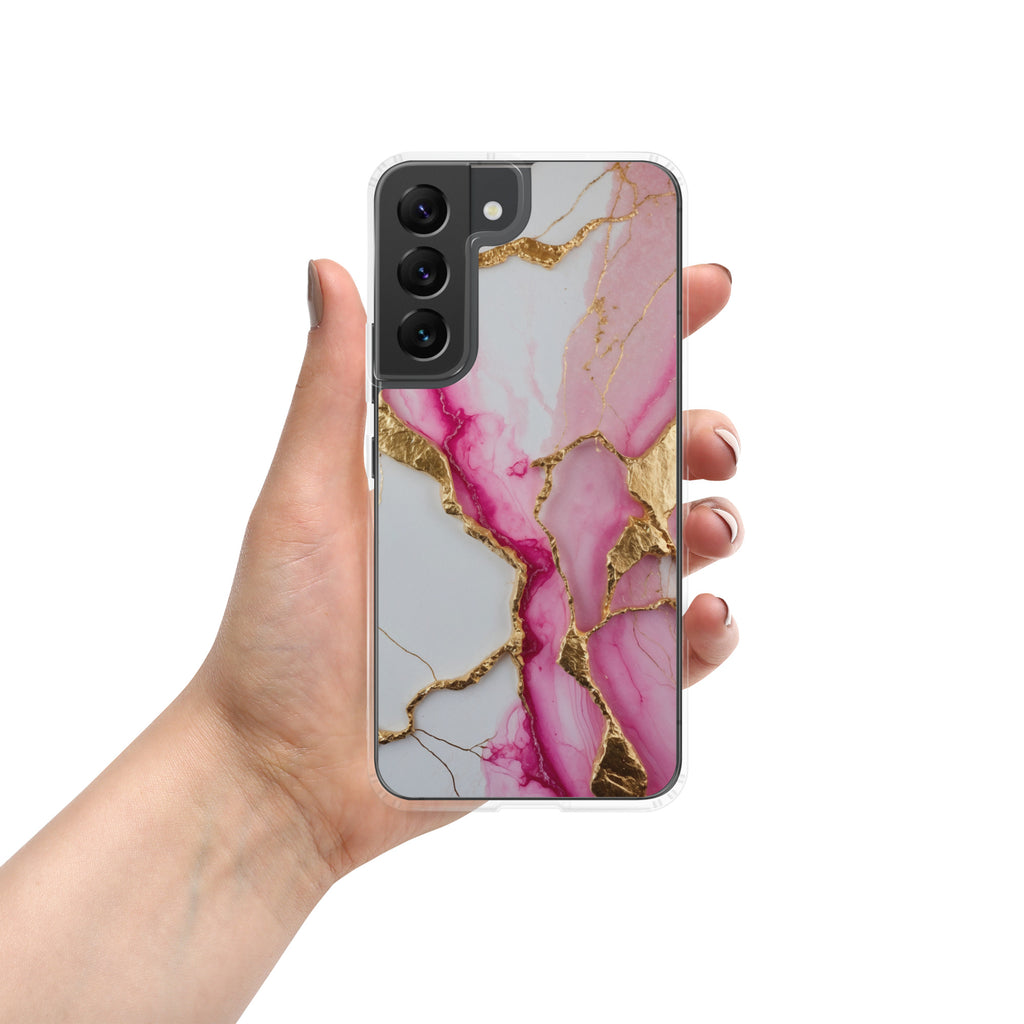 Pink Marble Gold Veins Clear Case for Samsung Galaxy S22 – Elegant Stone Protective Cover