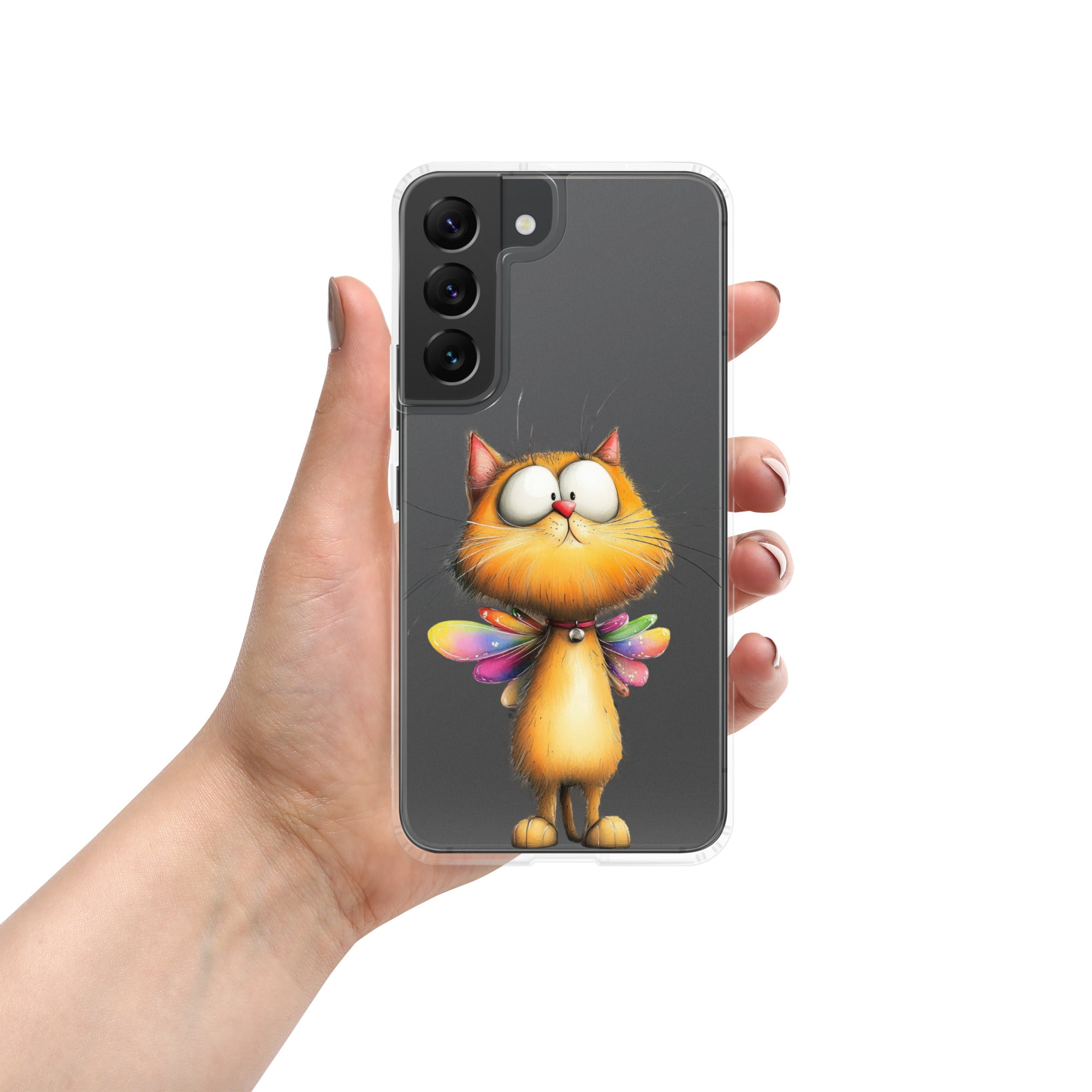 Whimsical Fairy Cat Clear Case for Samsung Galaxy S22 – Playful Fantasy Protective Cover