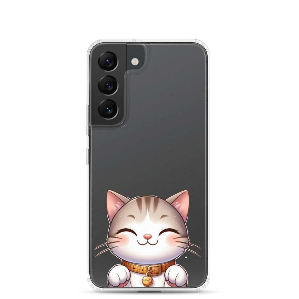 Cute Smiling Cat Clear Case for Samsung Galaxy S22 – Minimal Kawaii Protective Cover