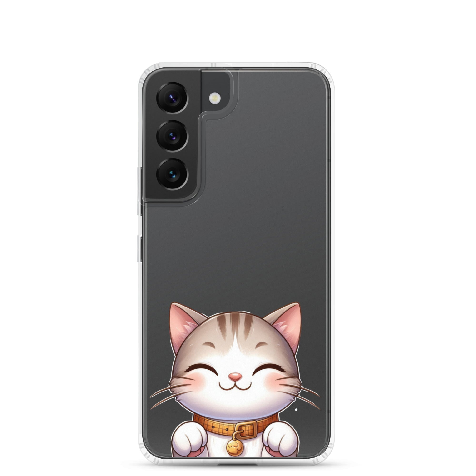 Cute Smiling Cat Clear Case for Samsung Galaxy S22 – Minimal Kawaii Protective Cover