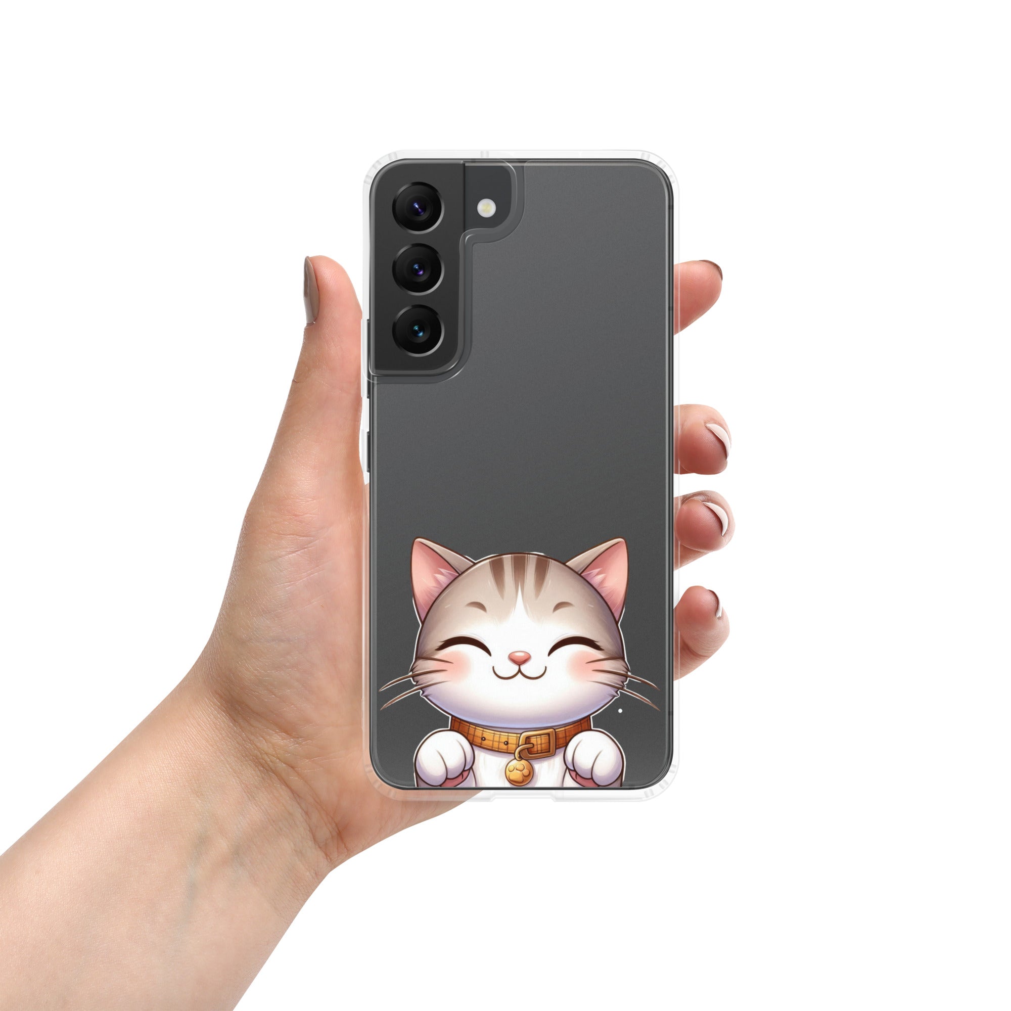 Cute Smiling Cat Clear Case for Samsung Galaxy S22 – Minimal Kawaii Protective Cover