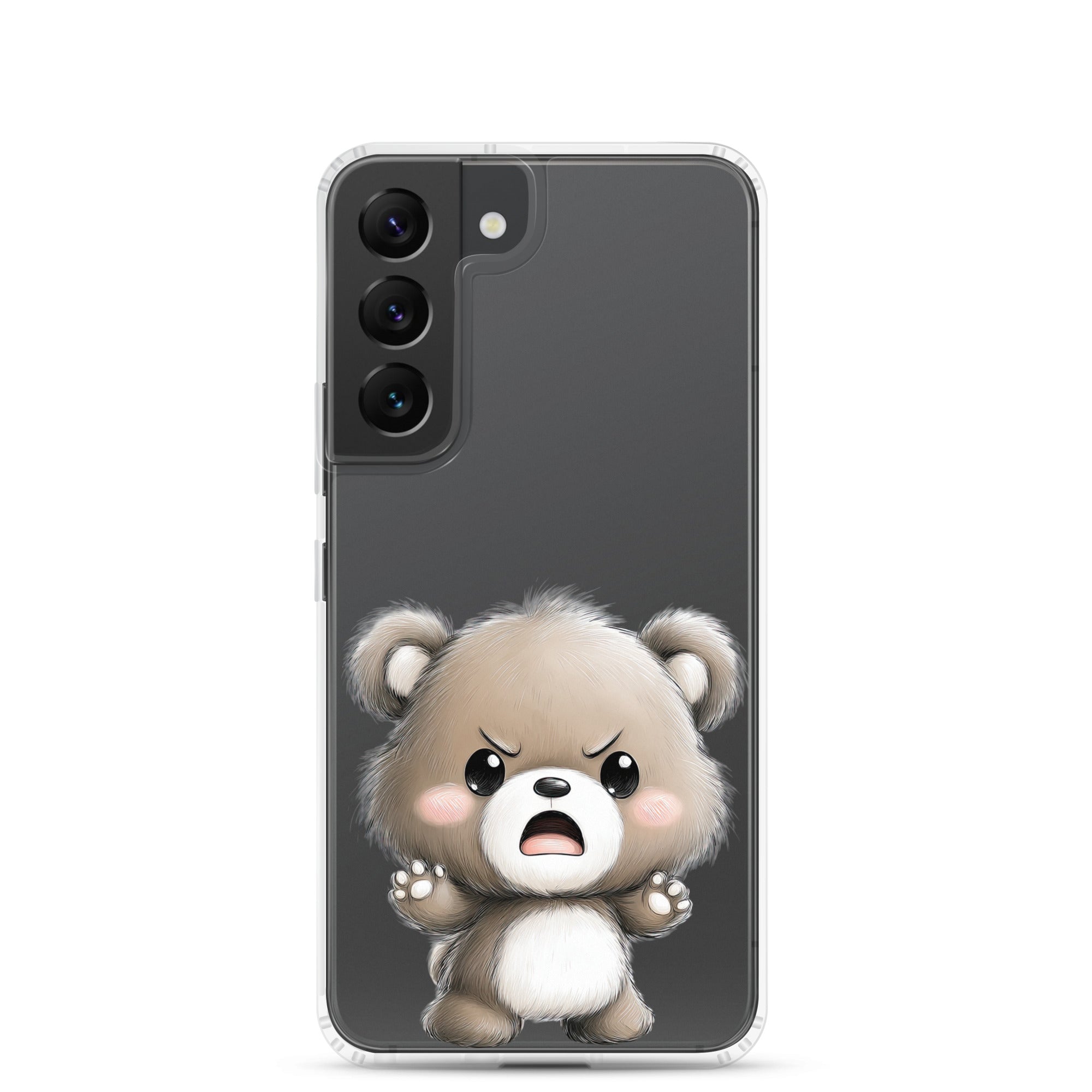 Cute Angry Bear Clear Case for Samsung Galaxy S22 – Playful Cartoon Protective Cover